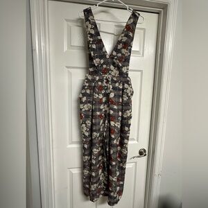 Lush Floral Plaid Jumpsuit - Black and Red